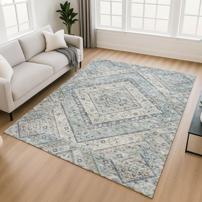 Premium Machine Washable Mayfield AMF2195 geometric Rug, Sky, 8' x 10'