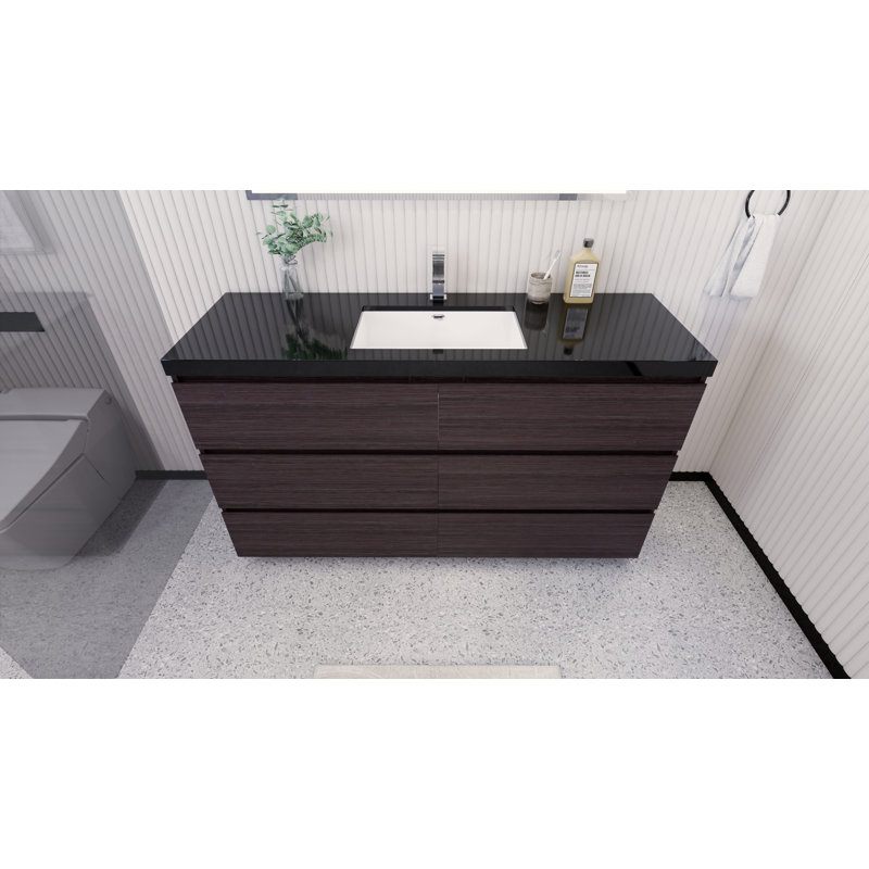 Ensemble de meuble-lavabo simple 59,5 po Santrice Royal, Chêne gris foncé