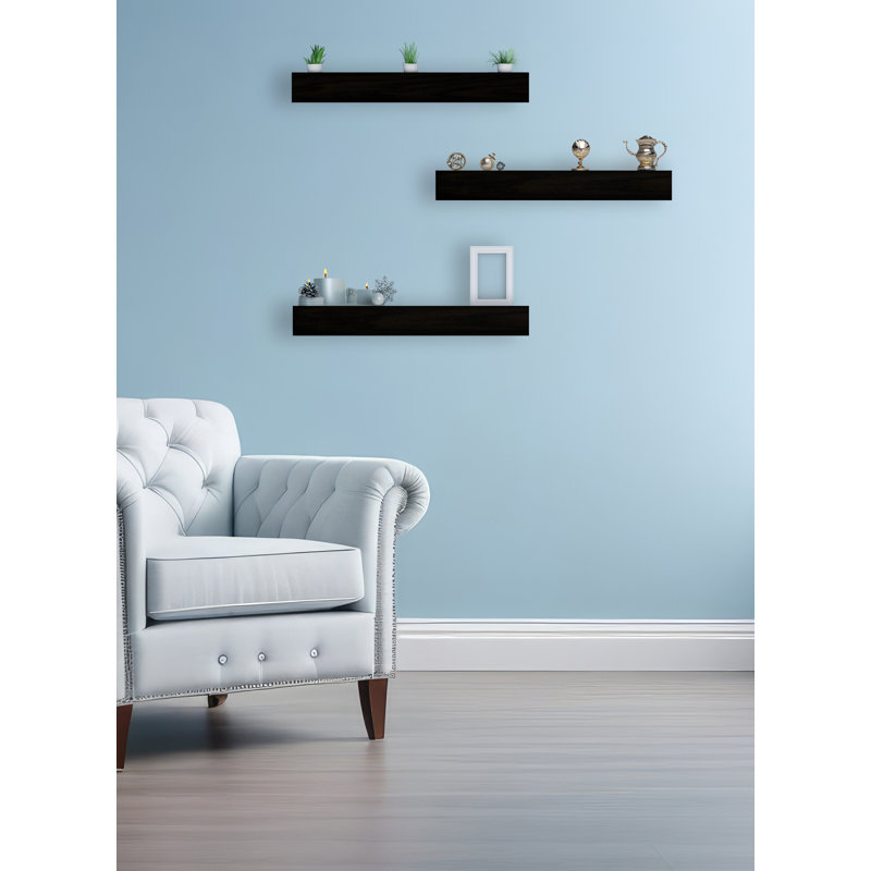 3 Piece Oak Floating Shelf, 3" H x 29" W x 6" D
