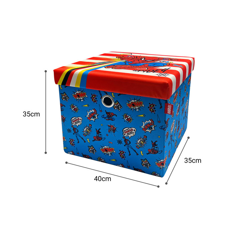 Spider-Man Foldable Ottoman Storage Box, Square Toy Chest Box with Lid for Kids, Foot Stool, Can Hold up to 30kg