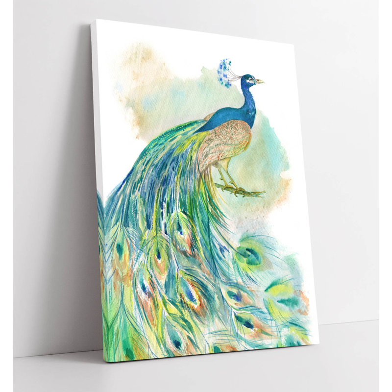 watercolour peacock Canvas Wall Art Print Picture, 30.48 cm H x 20.32 cm W
