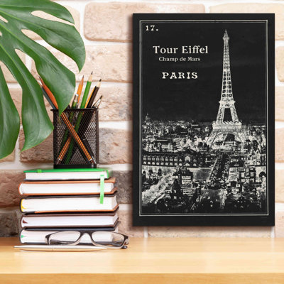 «Black Blueprint Map Eiffel Tower» par Sue Schlabach, estampe numérique sur toile