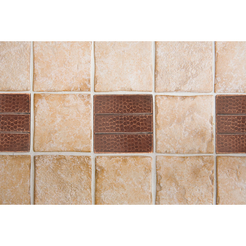 4" x 4" Hammered Copper with Linear Tile Design - Quantity 4