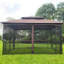 Pavillon de jardin extérieur 13X10 avec matériau et quatre mailles - toit de terrasse imperméable brun