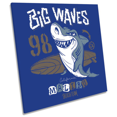 X9207 Big Waves Surfer Shark - Wrapped Canvas Painting