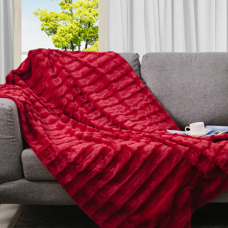 Maroon Faux Fur Reversible Throw Blanket, 50" x 60"