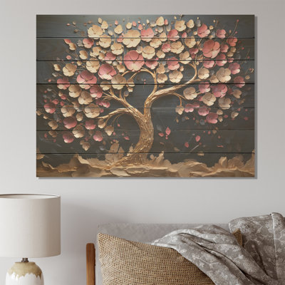 Orchidée rose et or Garden Of Branches IV - Arbre sur bois