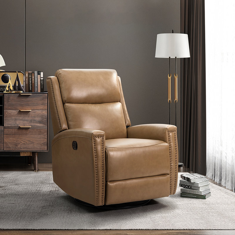 Fauteuil inclinable manuel pivotant en cuir véritable Chikako, Cuir véritable taupe