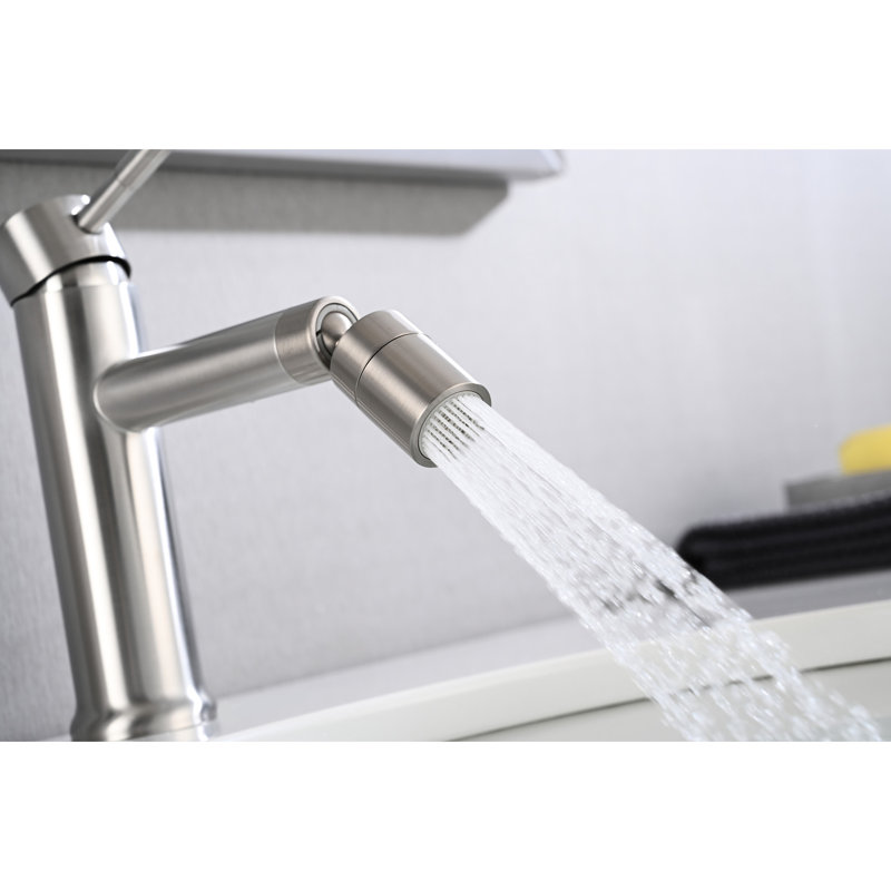 Bathroom Faucet In Brushed Nickel, 2 Mode Feature, 360 Rotating Aerator, Stainless Steel Sink Modes, Aerator Rotation, Formed