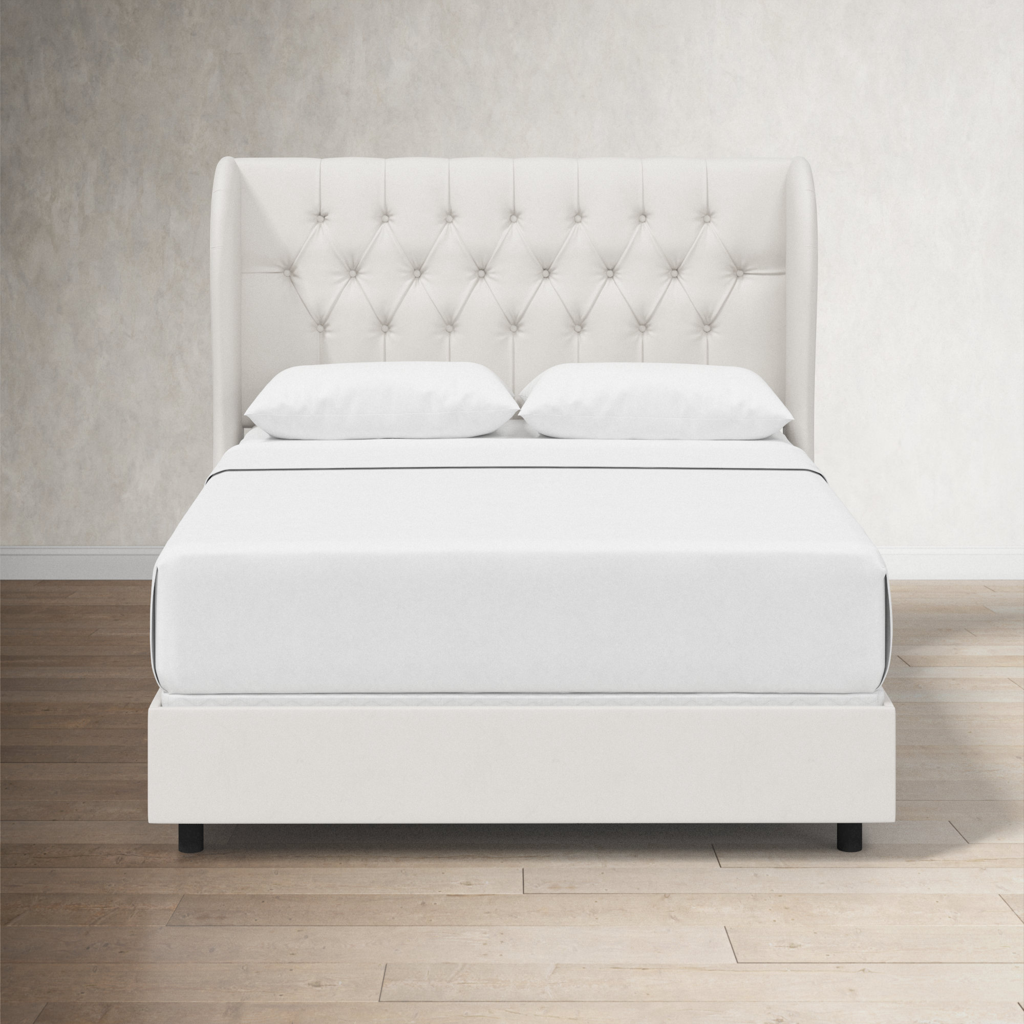 Tomey Upholstered Wingback Bed, Bella Light Gray Performance Velvet, Full