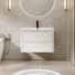 Meuble-lavabo flottant moderne de 30 po avec comptoir intégré en résine, meuble-lavabo mural courbé avec 2 tiroirs et quincaillerie en laiton