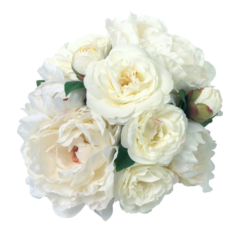 Bouquet de camélias et de pivoines attachés à la main
