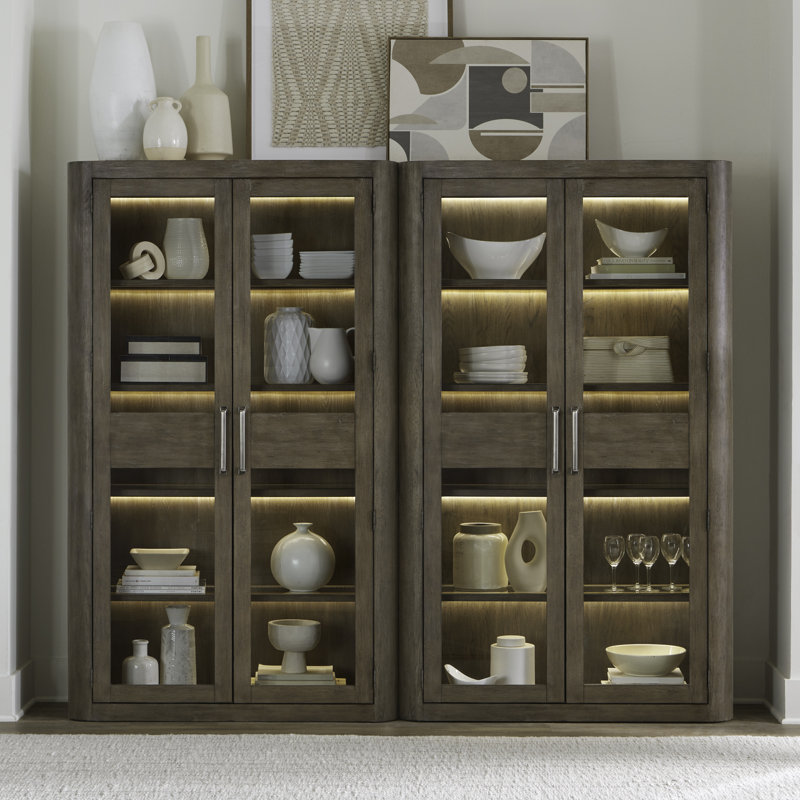 Shaly 2 Piece Display Cabinet Set, Brown