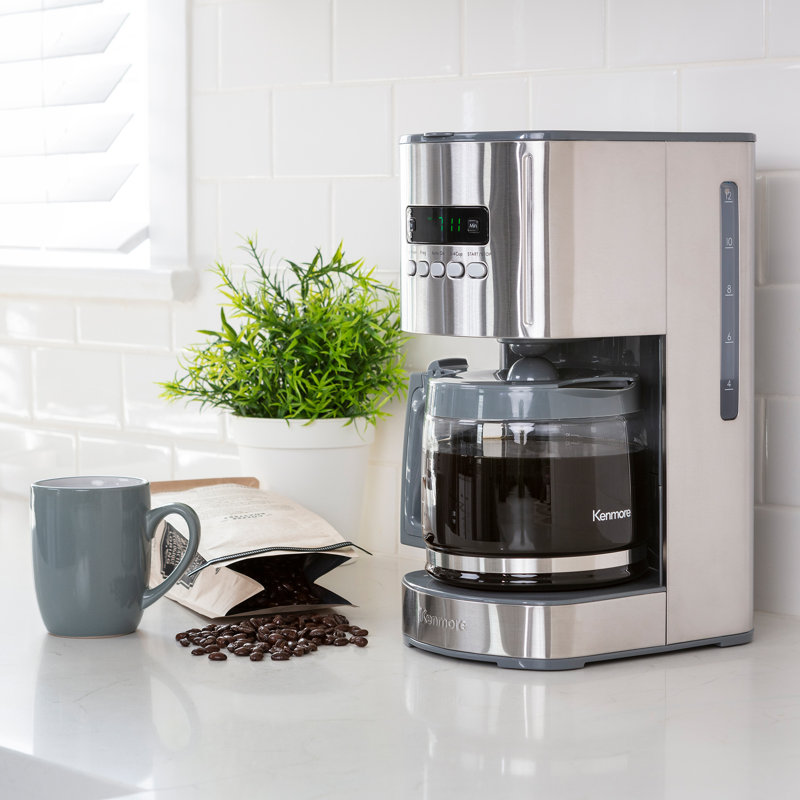 Kenmore Drip Coffee Maker Machine, 1.8L Filter Coffee Machine with Timer, Silver