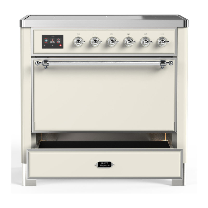 Majestic III Series 36 Inch Induction Range with 6 Induction Elements in Matte Graphite (Chrome Trim), Chrome, Antique White