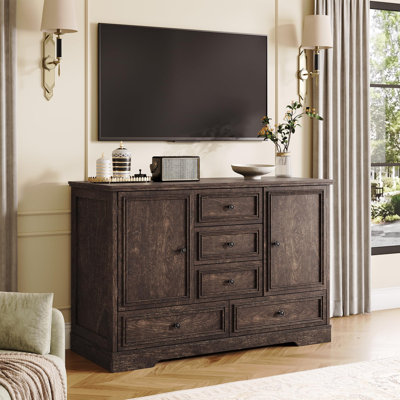 47" Sideboard Storage Cabinet with 5 Drawers and 2 Doors, Modern Farmhouse Buffet Credenza for Kitchen Dining Room Living Room
