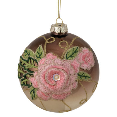 Ornement boule de Noël en verre à 2 finitions brun et rose 5 po (125 mm)