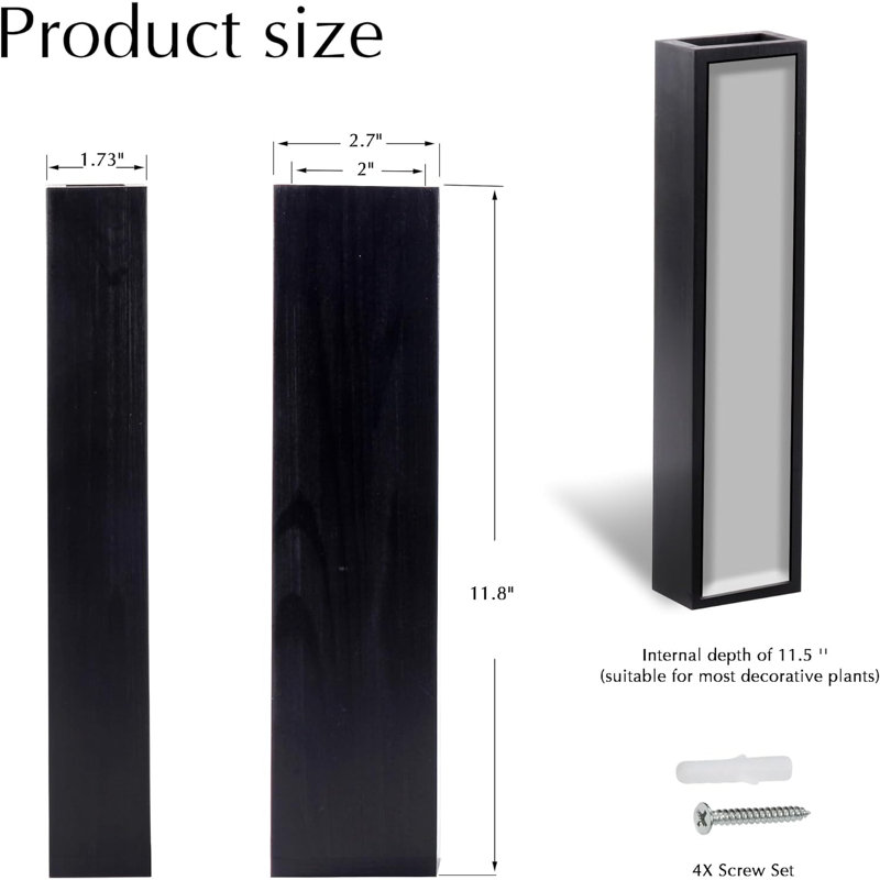 Vase mural en bois Karelie, Noir, H 11,8 po x l 2,7 po x P 1,73 po
