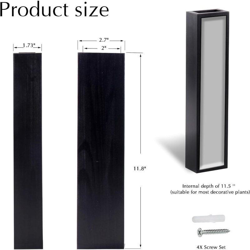 Vase mural en bois Karelie, Noir, H 11,8 po x l 2,7 po x P 1,73 po