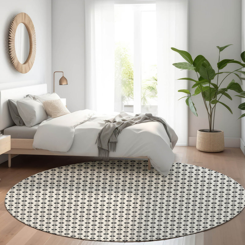 Machine Washable Indoor/Outdoor Christain ACN1432 Ivory Rug, Round 8'