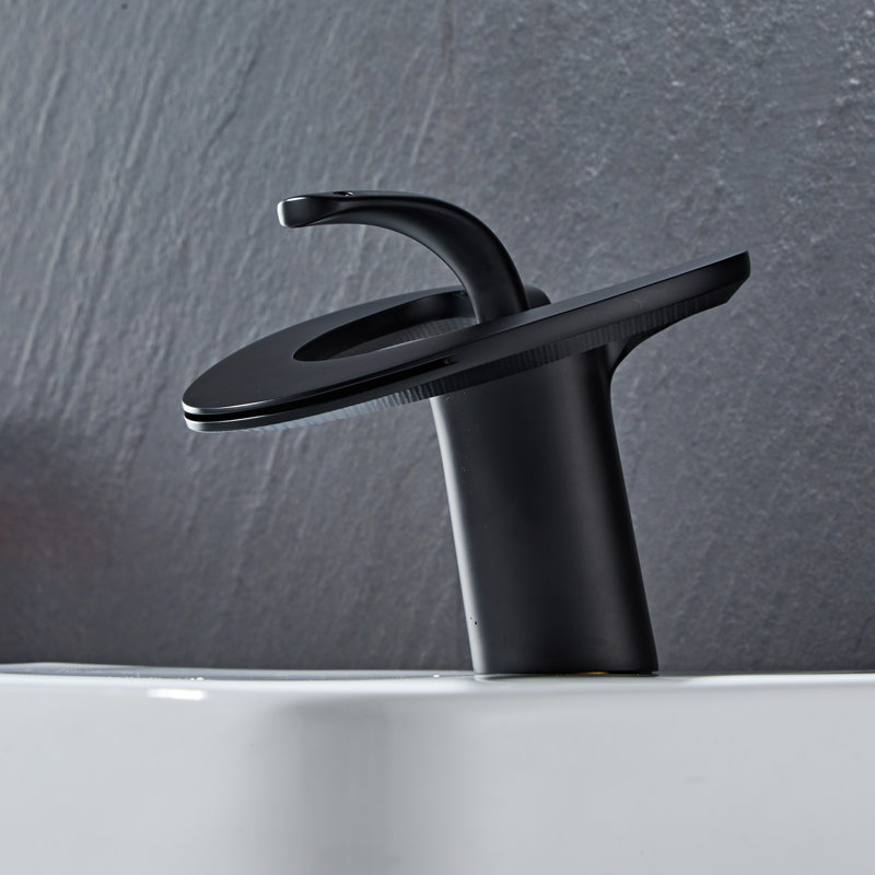 Robinet pour salle de bain à poignée simple avec plaque de recouvrement et ensemble de drain Wovier, Noir mat
