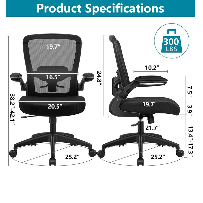 Game Chairsr, Ergonomic Desk Chair Breathable Mesh Chair With Adjustable High Back Lumbar Support Flip-Up Armrests, Executive Rolling Swivel Comfy Task Computer Chair For Home Office