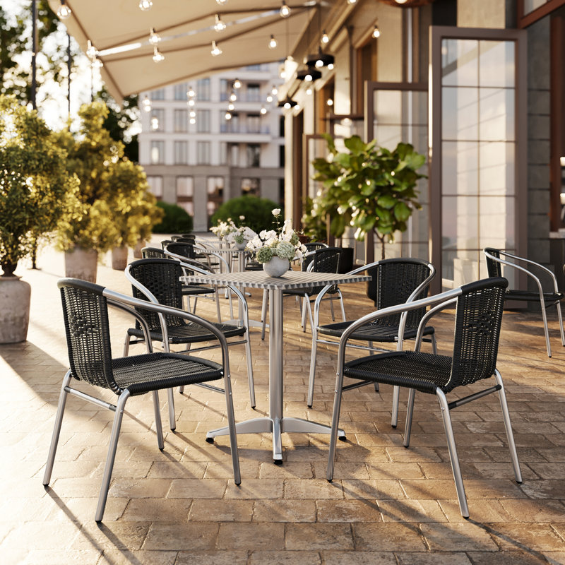Haverhill 27.5'' Square Aluminum Indoor-Outdoor Table Set with 4 Rattan Chairs, 23.5", Black