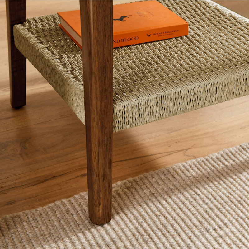 Table d'appoint Mid-Century avec tablette tissée