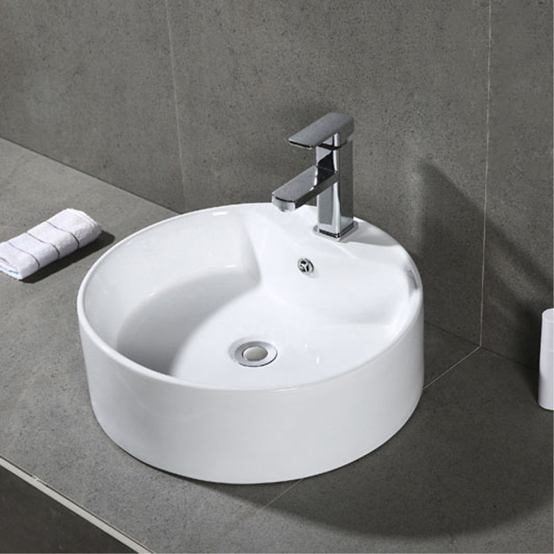 Lavabo de salle de bain vasque circulaire en céramique blanche avec trop-plein Mira