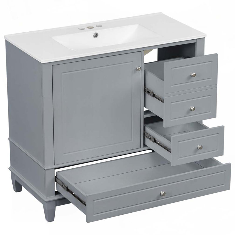 Meuble-lavabo 36 po avec lavabo en céramique, Gris