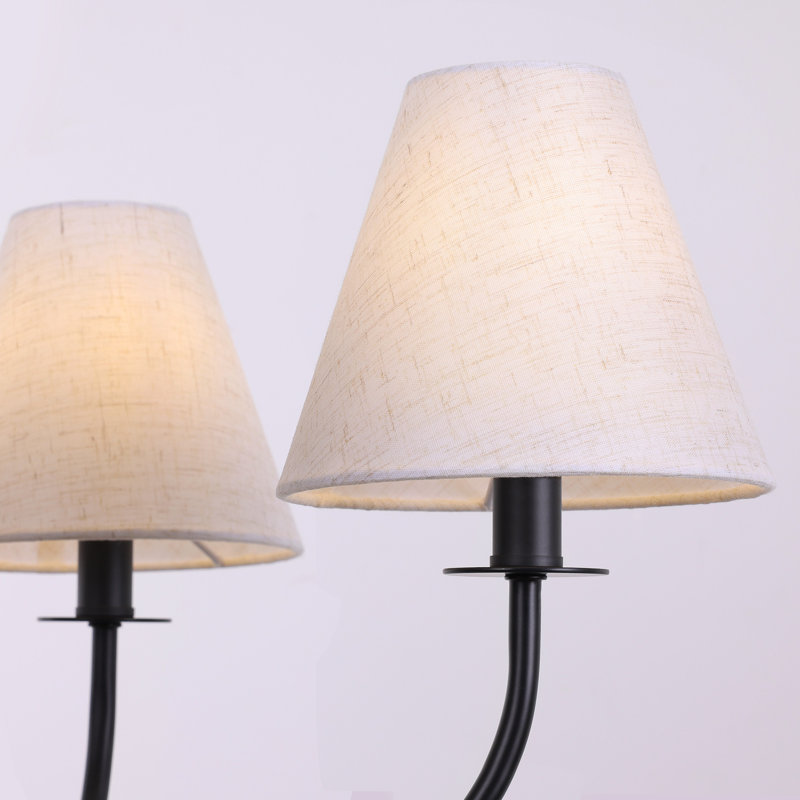 Lustre classique / traditionnel noir à 5 lumières l 27 po avec abat-jour en lin pour salle à manger, Matte Black