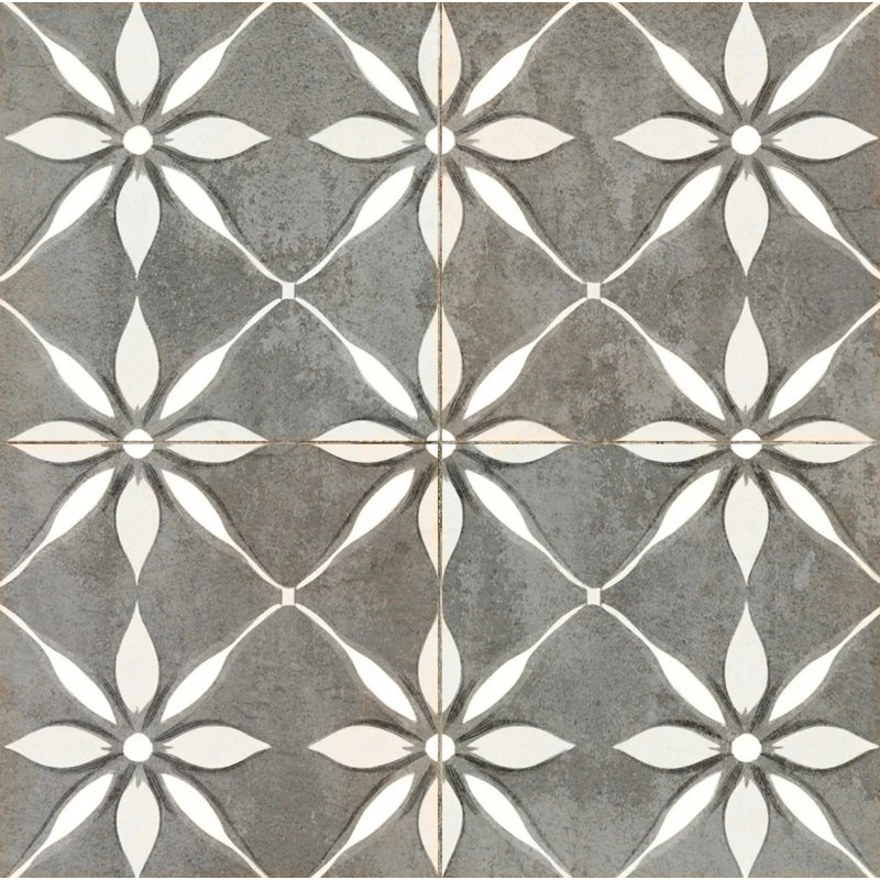 Carrelage mosaïque floral en vinyle 6 po x 6 po (ensemble de 24), Gris / kaki