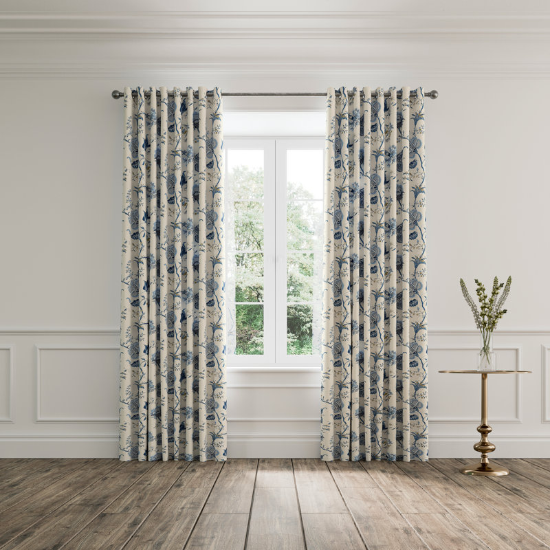 Palamore Trail 100% Cotton Room Darkening Curtain Pair, Blue, 66cm Width x 54cm Drop