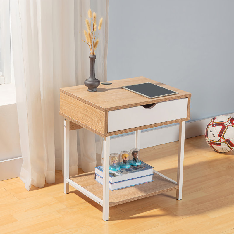 Kila Accent Table with Storage - Versatile Small Table for Home Office, Oak, White