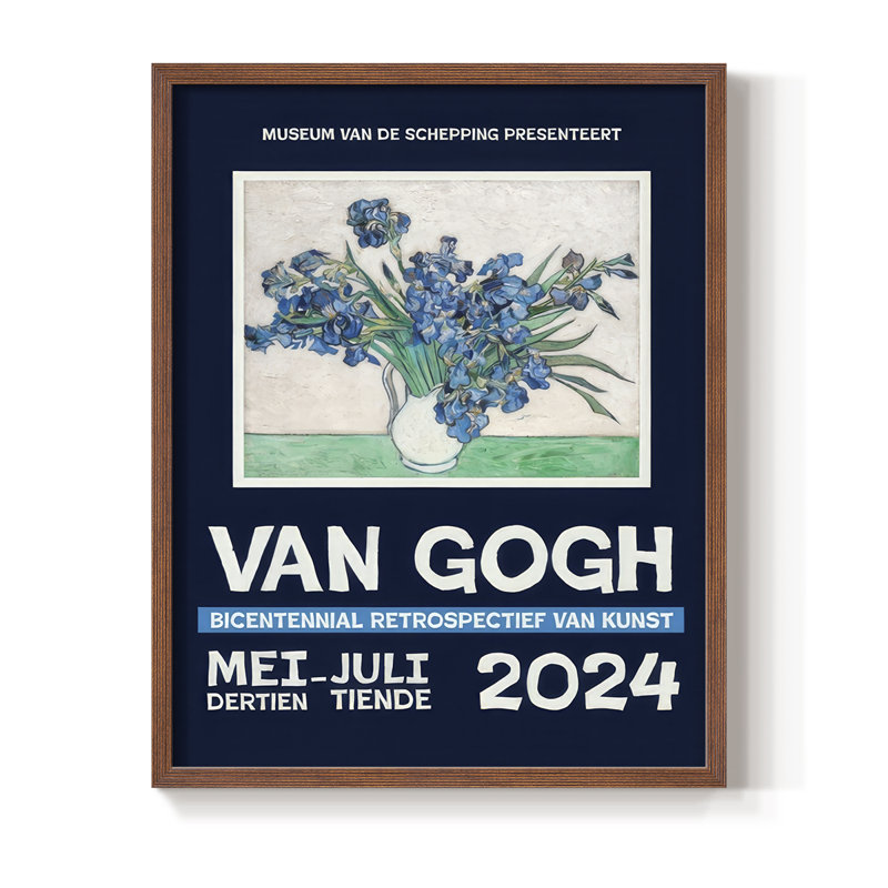 Van Gogh, exposition d'affiches I, impression encadrée - bois massif, Noyer, H 15 po x l 12 po
