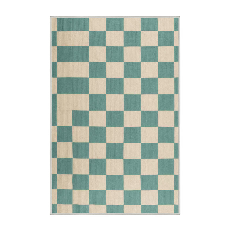 Machine Washable Checkered Beige Area Rug