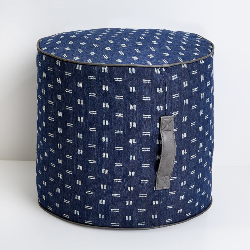 Leonydas Upholstered Pouf, Blue Polyester