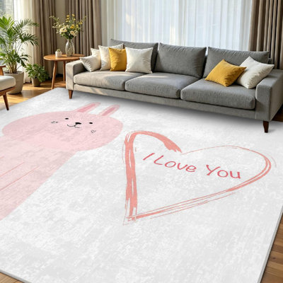Tapis rose lavable à la machine avec un lapin mignon «I Love You» pour animal