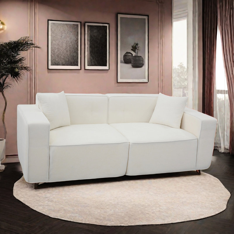 3 lits avec dossier rembourré: housse en lin et rangement pour le salon, la chambre à coucher et les appartements Mid Century Intérieur: revêtement blanc