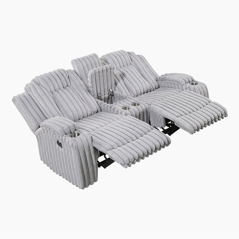 Bantry 74.5" Modern & Contemporary Corduroy Manual Double Reclining Loveseat with Space-Saving Wall-Hugger Design, Center Storage Console & 4 Cup Holders