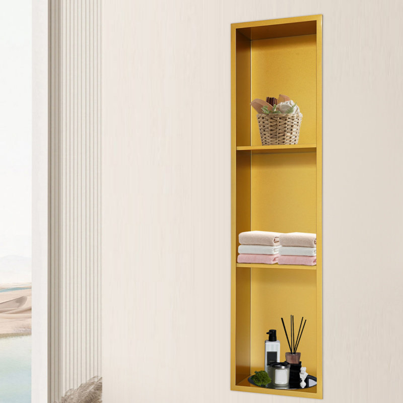 3-Tier Stainless Steel Wall Mounted Required Bathroom Shelves, Gold