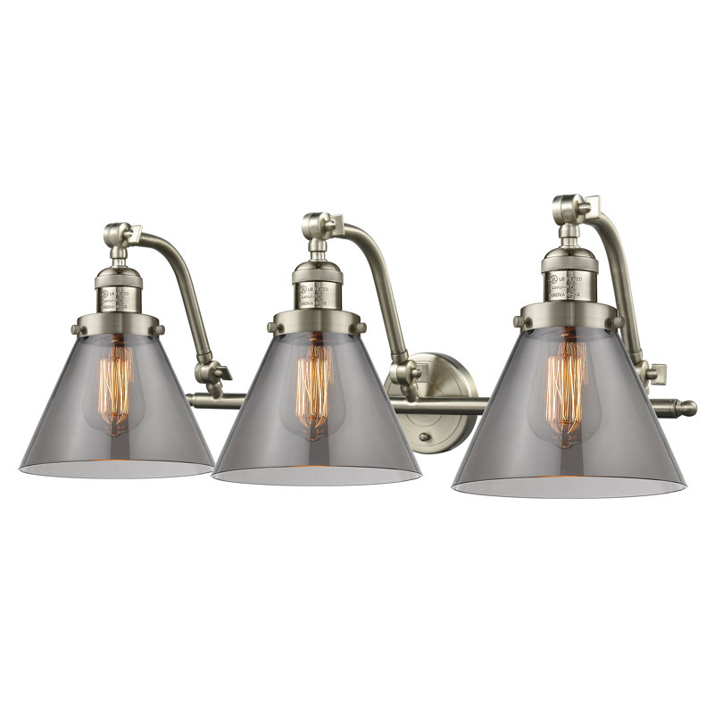 Éclairage de salle de bain à intensité variable 3 lumières Plumlee, Nickel satiné brossé, Fumée, Ampoule non incluse