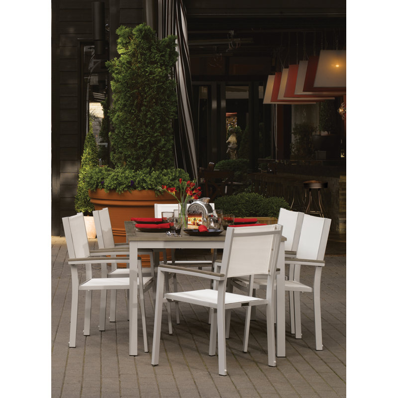 Travira 7-Piece Dining Set, Vintage Teakwood, Natural Sling