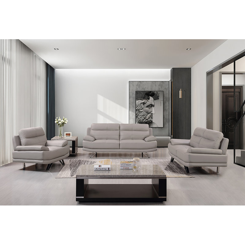 Fauteuil en cuir bleu marine EK530, Cuir véritable gris clair