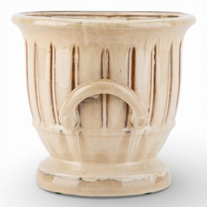 Cream Ceramic Planter With Ribbed Design