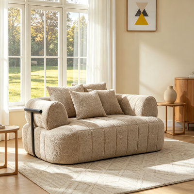 64 Inch Oversized Boneless Chair Chaise Lounge, Metal Support, Boucle Upholstery, Deep Seat, Cozy Comfy Sofa Bed for Living Room & Bedroom