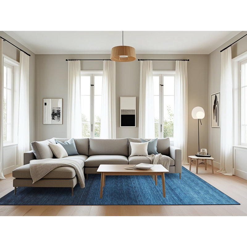 Tapis contemporain noir / bleu, Rectangle 8 pi x 12 pi