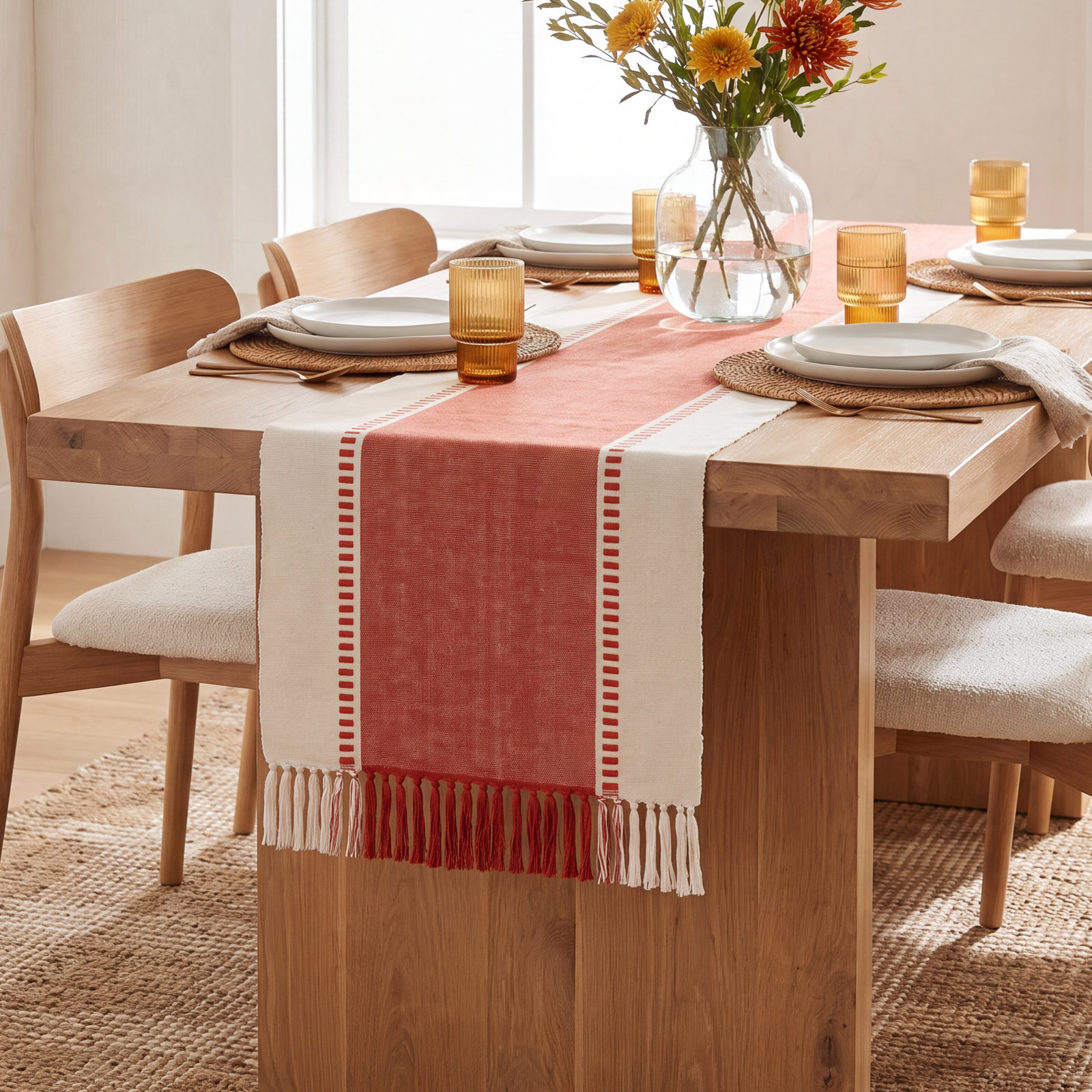 Sonny Collection Geometric Table Runnner, Orange
