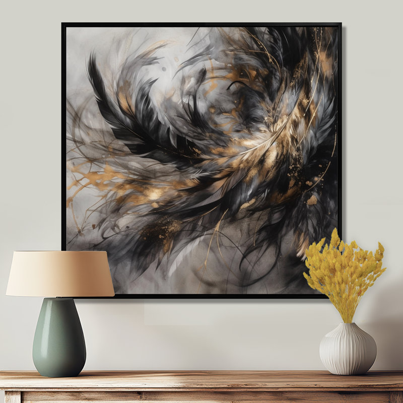 Patrickson, or et noir «Expressions of Freedom I» sur toile, Cadre flottant noir, 44" H x 44" W