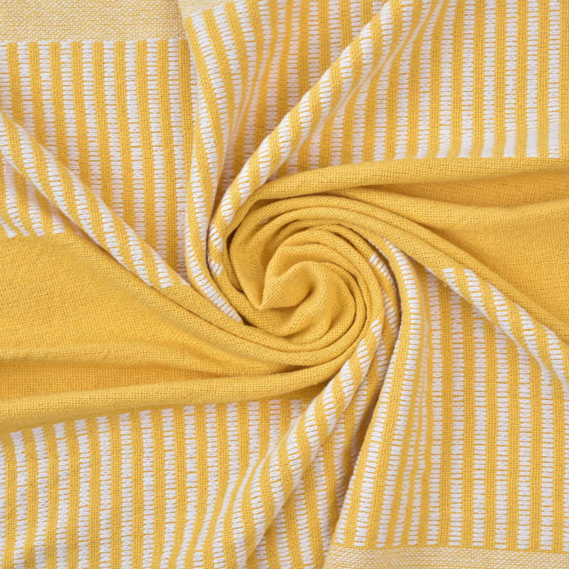 Jeté rayé en coton tissé bleu, Jaune